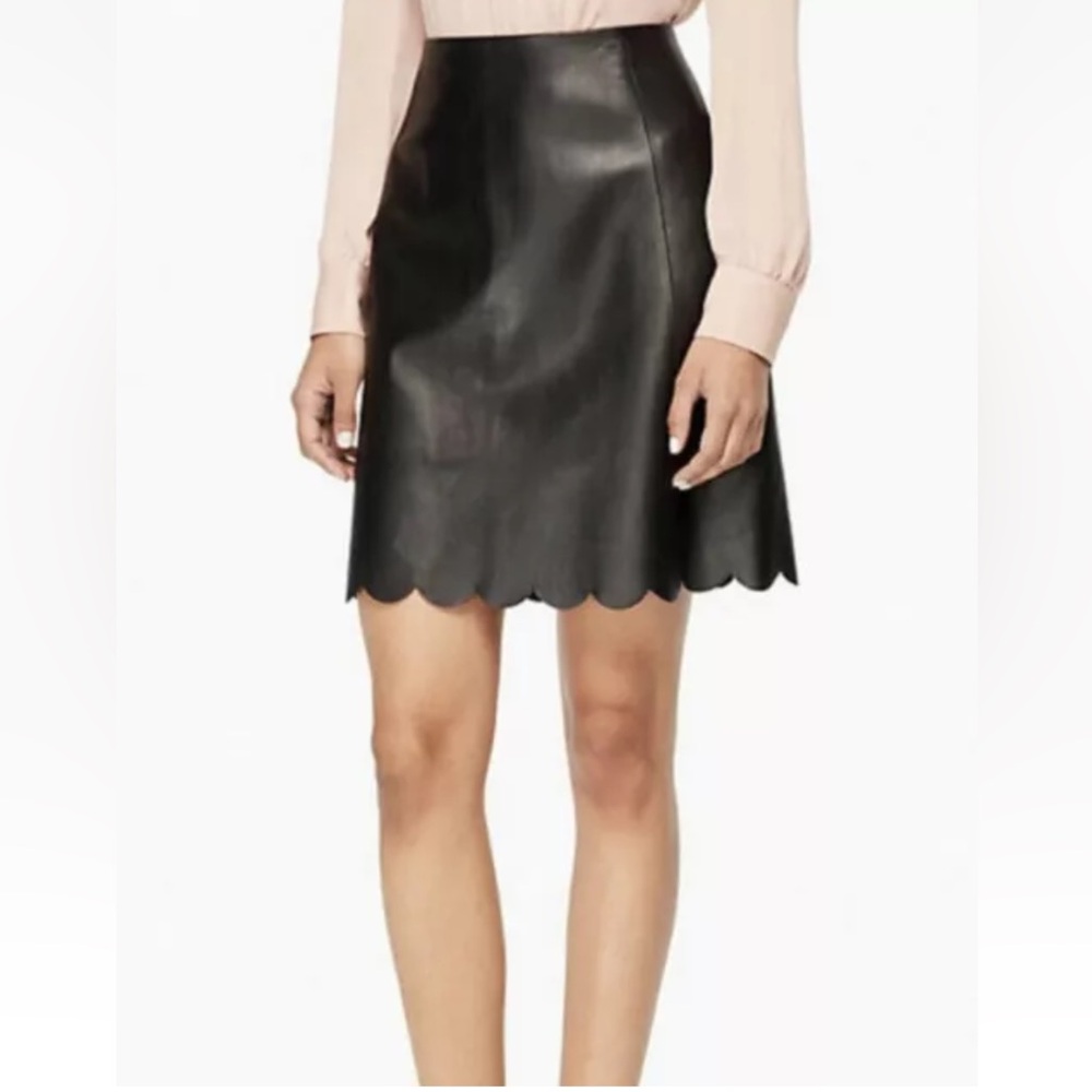 Kate Spade Scalloped hem real leather skirt